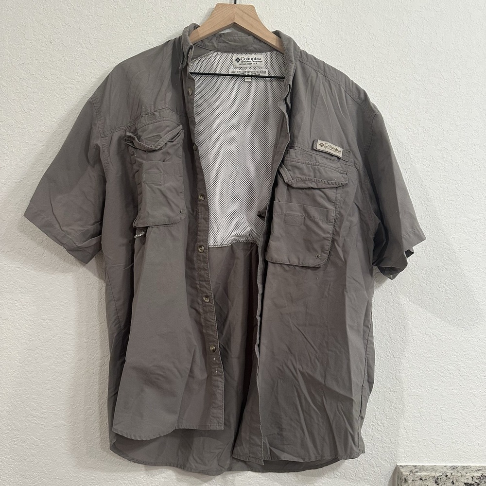 Men's PFG Colombia Fishing Jacket Button Up Light Grey Size Large